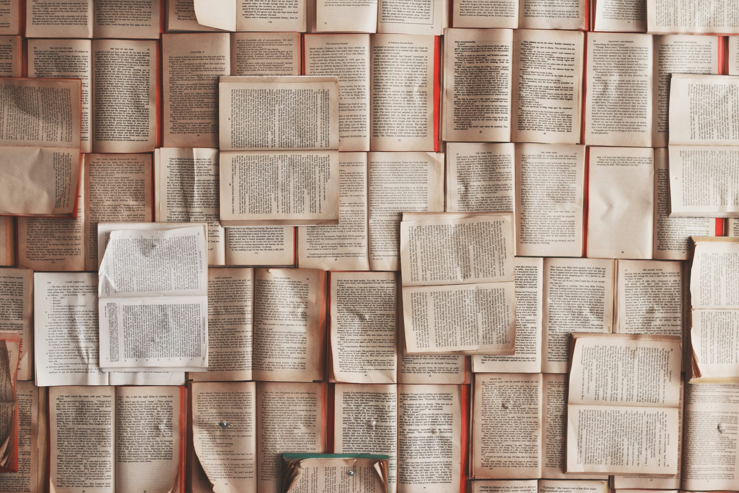 image of overlapping books with open pages